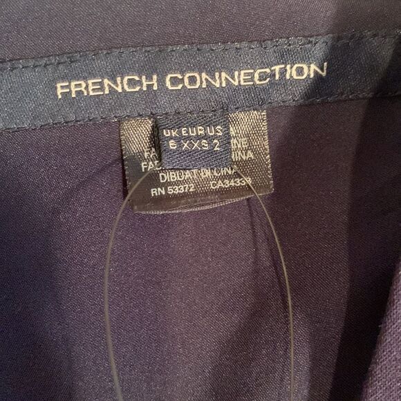 French Connection Summer Whisper Ruffle V Neck Dress in Duchess (Navy) Blue Sz 2 - Picture 7 of 10